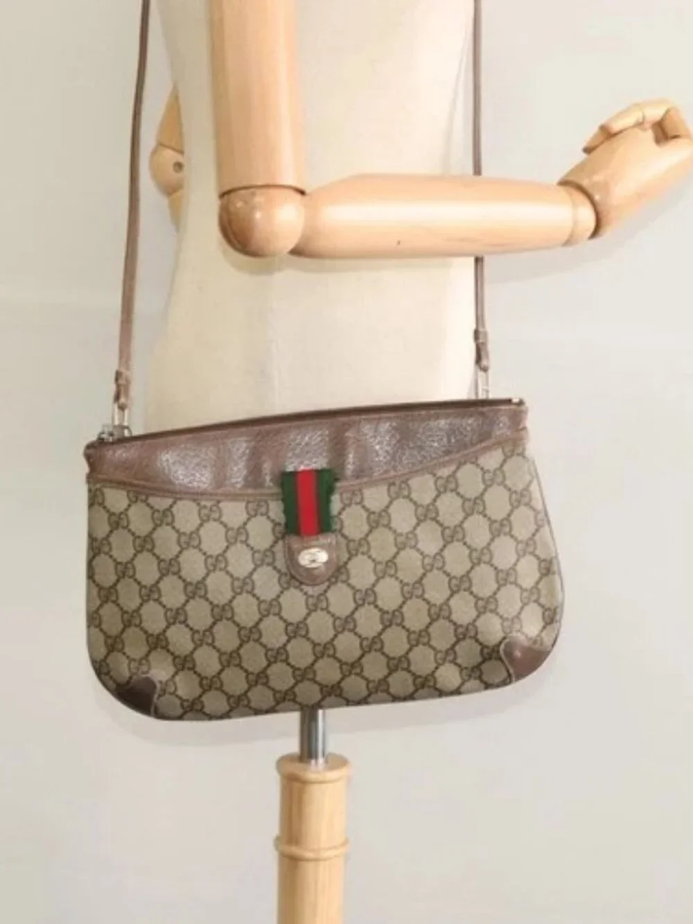 GUCCI GG Supreme Web Sherry Line Bag PVC Beige Gold 904 02 026 Auth ki5611 - Picture 14 of 16